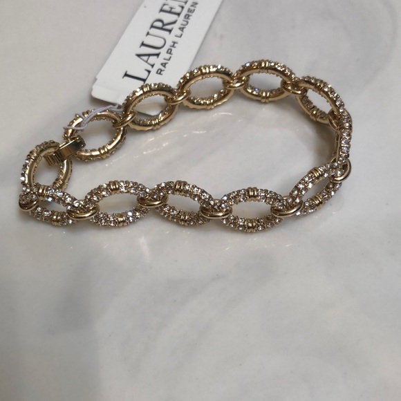 Lauren Ralph Lauren Gold Tone Pave Crystal Encrusted Oval Link Bracelet NWT - Picture 9 of 16